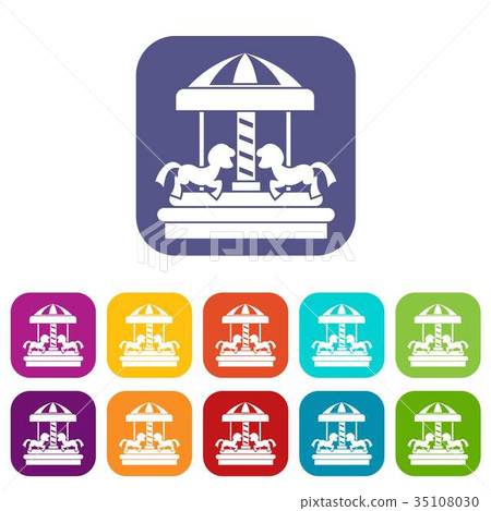 Carousel with horses icons set Carousel with horses icons set 35108030