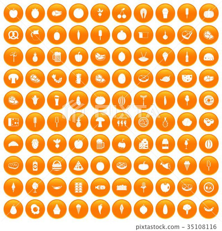100 food icons set orange 35108116