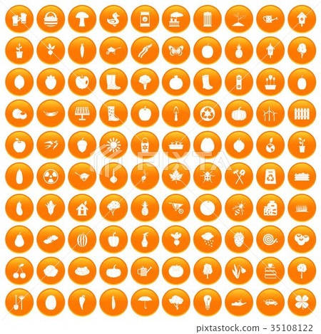 100 garden icons set orange 100 garden icons set orange 35108122