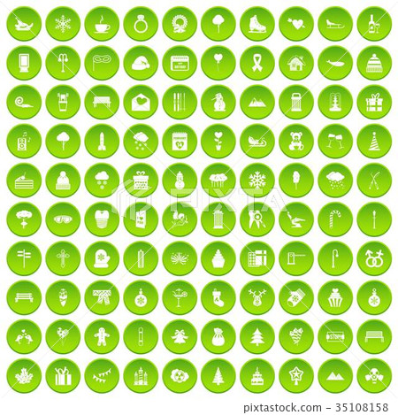 100 winter holidays icons set green 100 winter holidays icons set green 35108158