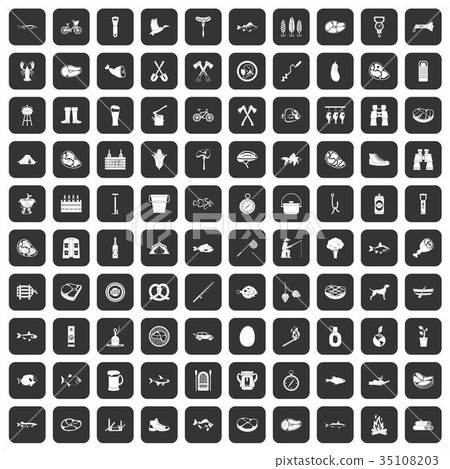 100 BBQ icons set black 100 BBQ icons set black 35108203