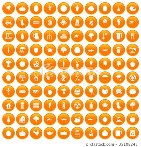 100 health food icons set orange 35108243