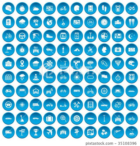 100 ride icons set blue 35108396
