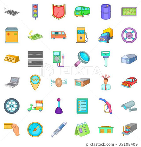 Auto repair icons set, cartoon style Auto repair icons set, cartoon style 35108409