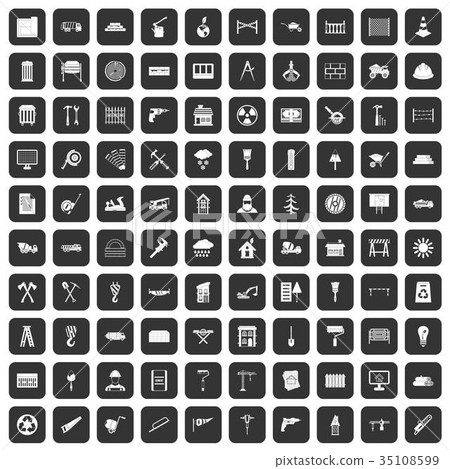 100 building materials icons set black 35108599
