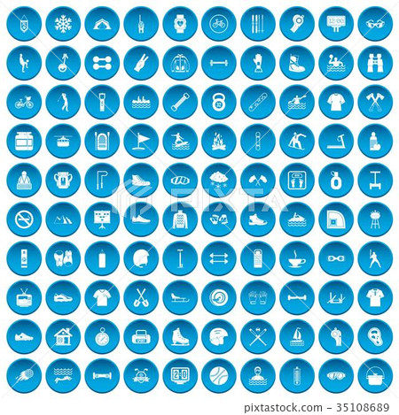 100 sport life icons set blue 35108689