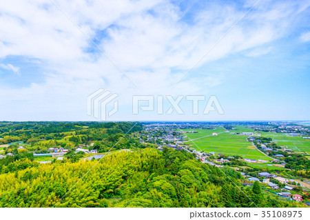 Aerial photograph of Ichinomiya-cho, Chiba prefecture town of Tokyo Olympic surfing site 35108975
