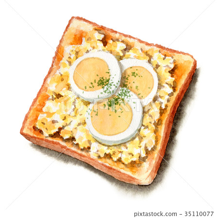 烤麵包配模擬水彩雞蛋沙拉和切片水煮蛋 35110077