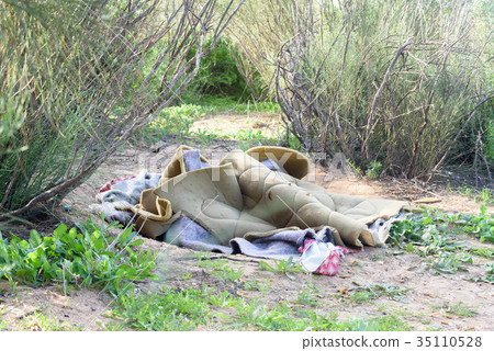 Sleeping place for unemployed in the bushes Sleeping place for unemployed in the bushes 35110528