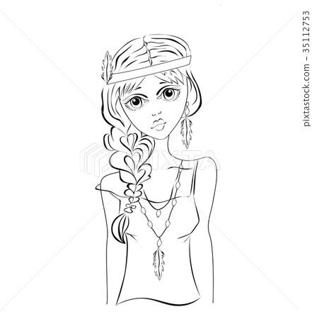 Boho girl, hippie. Portrait of a young woman Boho girl, hippie. Portrait of a young woman 35112753