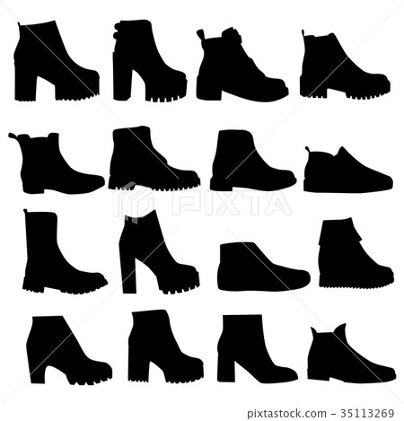 Vector silhouettes of shoes on a platform Vector silhouettes of shoes on a platform 35113269