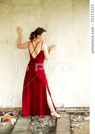 Young girl. Red dress. Young girl. Red dress. 35113523