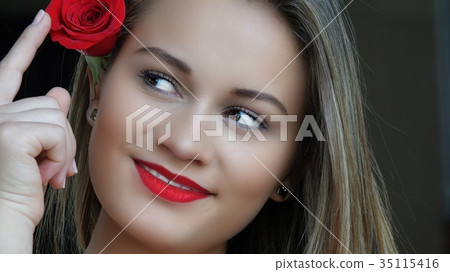 Young Woman With Red Rose Young Woman With Red Rose 35115416
