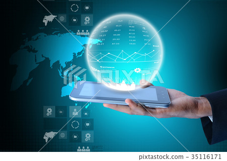 Business man showing the globe - Stock Illustration [35116171] - PIXTA