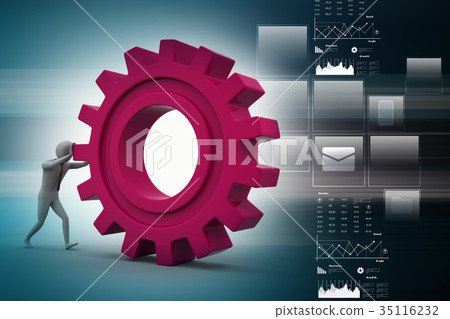3d man pushing the gear 35116232