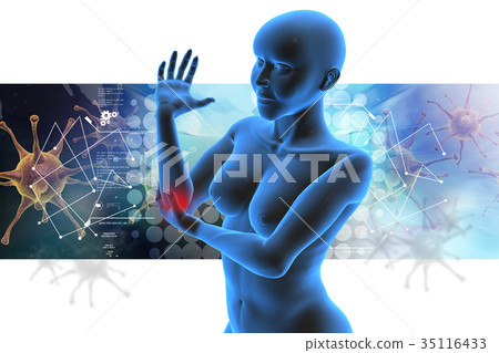 young woman touching her painful elbow young woman touching her painful elbow 35116433