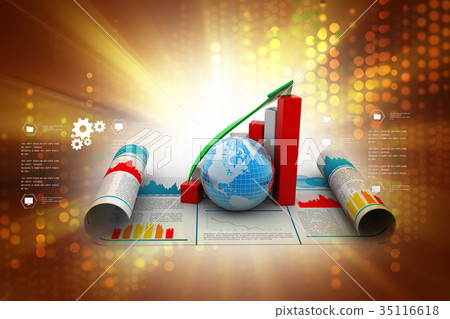 Business growth graph and  globe 35116618