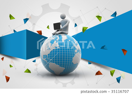 man sitting on globe with the Laptop man sitting on globe with the Laptop 35116707