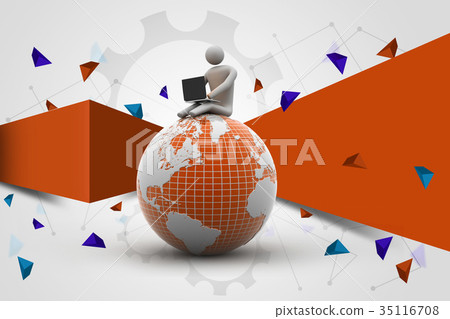 man sitting on globe with the Laptop  35116708