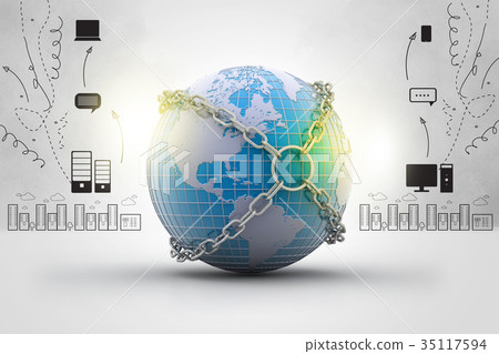 Earth globe close in chain Earth globe close in chain 35117594