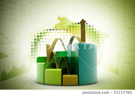 finance pie and bar chart graphs with growingarrow 35117760