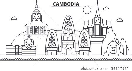 Cambodia architecture line skyline illustration 35117915