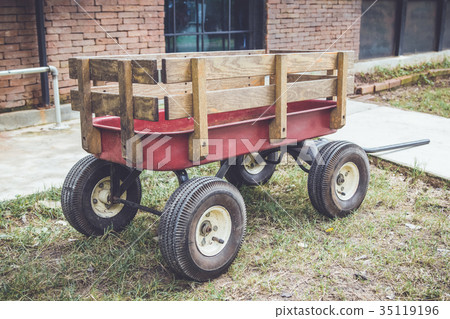 red cart with wood panel for agriculture 35119196