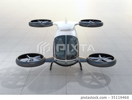 在你面前等待的無人機出租車。乘客快速運輸的概念。 35119468