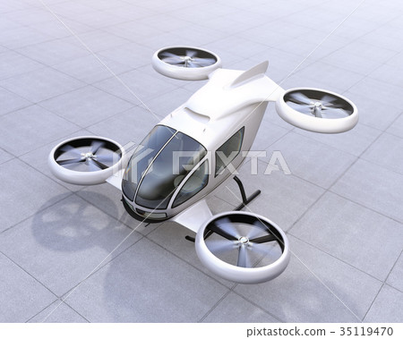 等待在柏油碎石地面的白色無人機出租汽車 35119470