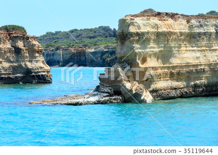 Seascape with white rocky cliffs, Italy. Seascape with white rocky cliffs, Italy. 35119644