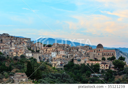 Twilight Stilo village, Calabria, Italy. 35121239