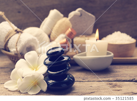 Spa and  aromatherapy products on wood background 35121585