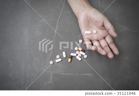 Top view of man committing suicide by overdosing 35121846