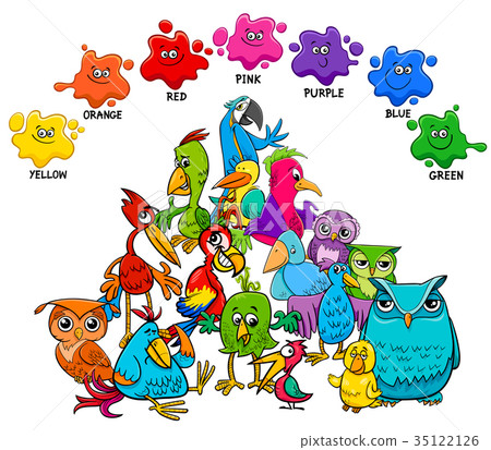 basic colors educational page with birds 35122126