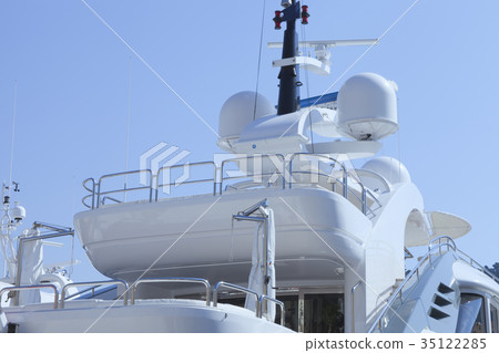 Front of modern luxury yacht deck with radar 35122285