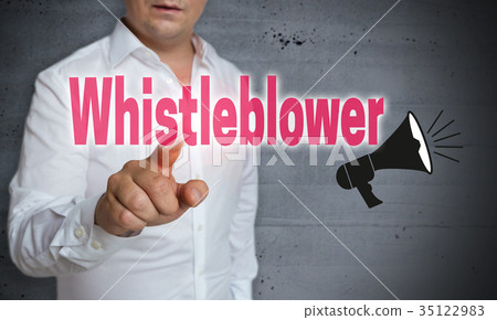 Whistleblower touchscreen is operated by man Whistleblower touchscreen is operated by man 35122983