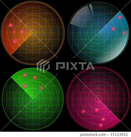 Radar set with targets in process. Navigation HUD 35123032