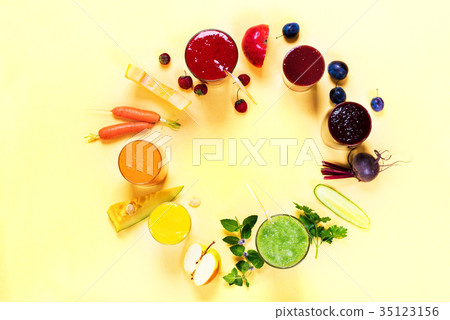 Juices Smoothie Different Glasses Health Concept Juices Smoothie Different Glasses Health Concept 35123156