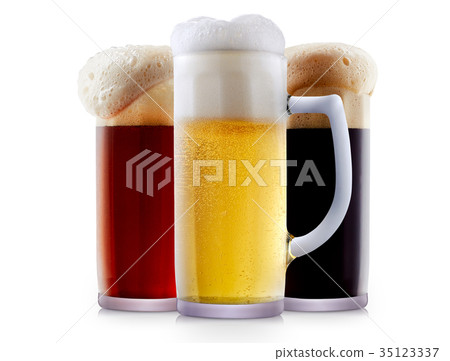 Mug collection of frosty beer with foam 35123337
