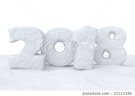 New Year 2018 snow text on snow surface New Year 2018 snow text on snow surface 35123386