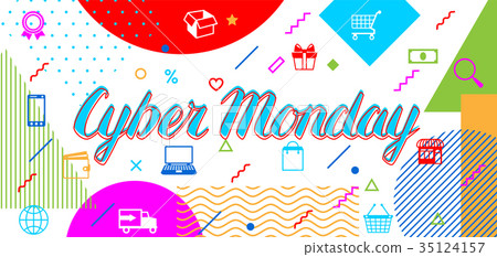 Cyber monday sale banner. Online shopping and 35124157