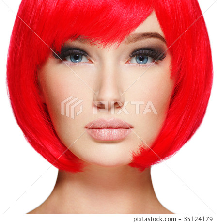 Closeup face of a beautiful  girl with  red hair 35124179