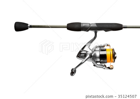 Spinning rod close up isolated on white background 35124507