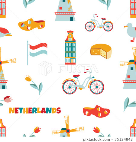 t seamless pattern with  landmarks of Netherlands. 35124942