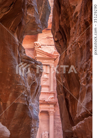 Famous tomb Al-Khazneh or Treasury in Petra Famous tomb Al-Khazneh or Treasury in Petra 35129290
