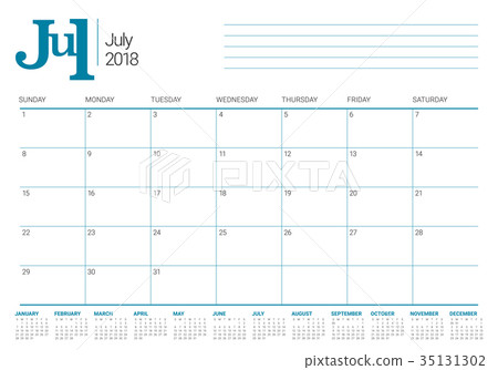 July 2018 calendar planner vector illustration 35131302