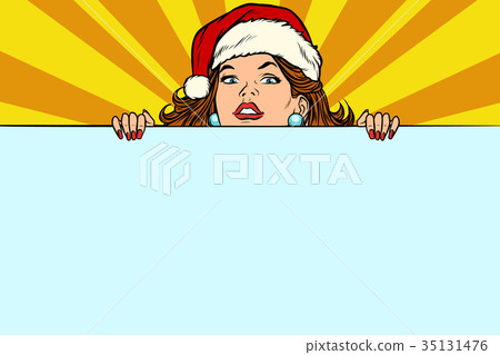 Santa girl with copy space poster Santa girl with copy space poster 35131476