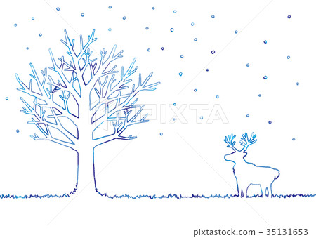 Illustration of winter tree and reindeer Illustration of winter tree and reindeer 35131653