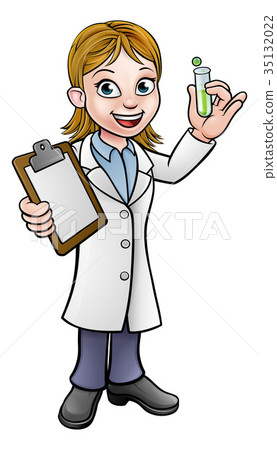 Cartoon Scientist Holding Test Tube and Clipboard - Stock Illustration ...