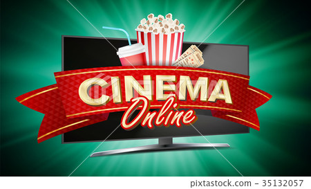 Online Cinema Banner Vector. Realistic Online Cinema Banner Vector. Realistic 35132057